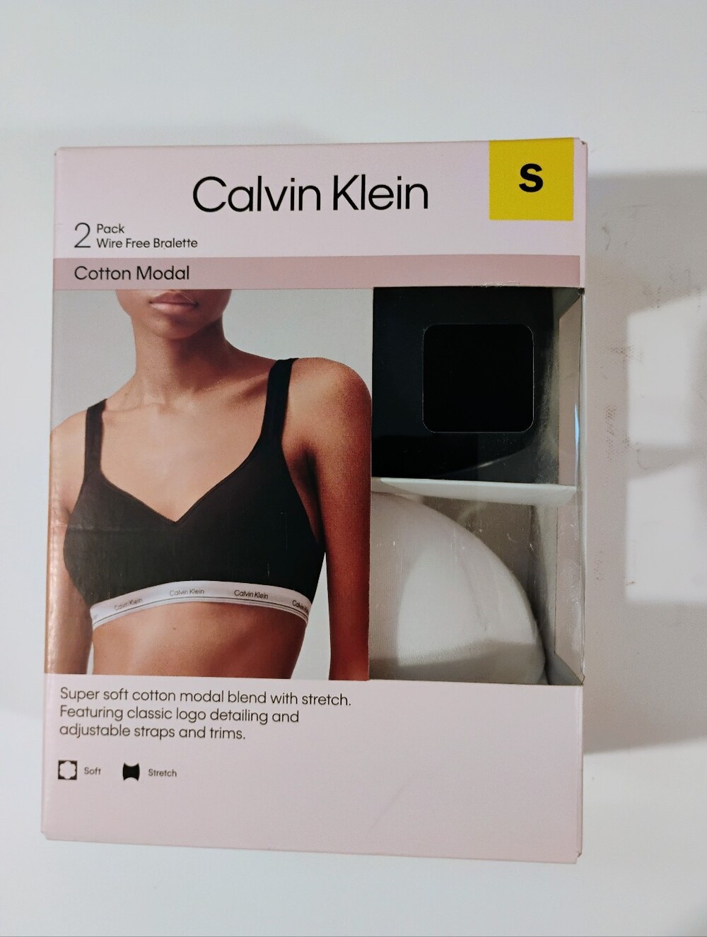 Calvin Klein Black-White Cotton Modal Bralette 2-Pack S (34A,34B,36A) Open Box